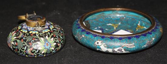 A Chinese cloisonne enamel bowl and an inkwell